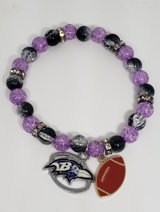 Handmade Jewelry - Handmade Beaded Glass Baltimore Ravens Charm Bracelet